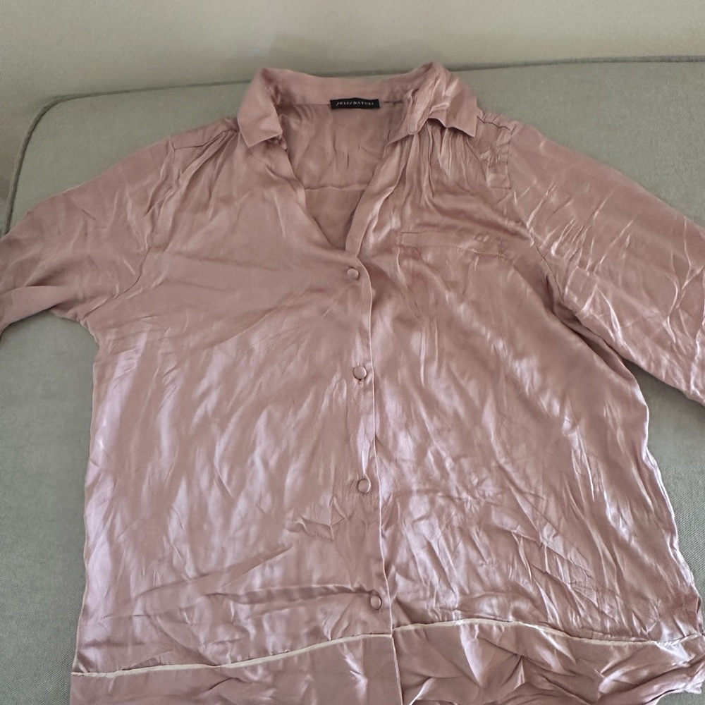 Natori Blush Pink 100% Silk Button Down Pajama set